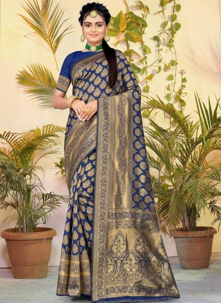 Navy Blue Colour Santraj New Exclusive Wear Heavy Silk Saree Collection 2021